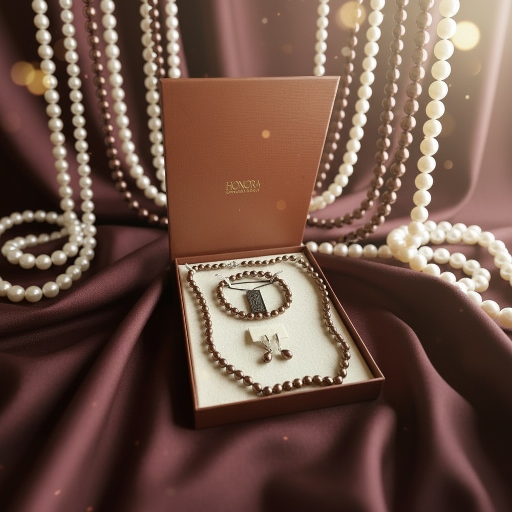 Honora Brown Pearl Necklace, Bracelet & Earrings Set